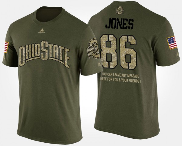 Ohio State Buckeyes Dre'Mont Jones Men's #86 Short Sleeve Military Camo With Message College Football T-Shirt 2404JGIF6